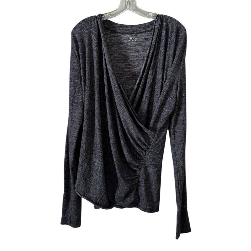 Athleta Women Size Large Odyssey V-neck Wrap Top Sleeve Gray Stretch Athleisure